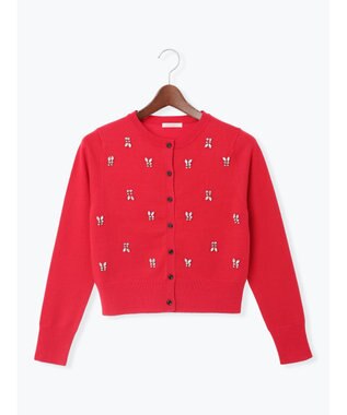 Te chichi ビジューニットコンパクトカーディガン レッド