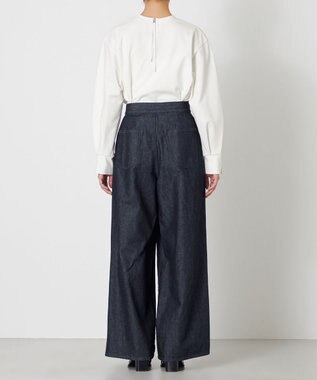NAVE 【ReNave・セットアップ可/洗える】マーセライズデニム ラップワイドパンツ ネイビー系