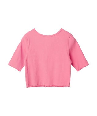 earth music&ecology ドットボタン５分袖リブプルオーバー Pink