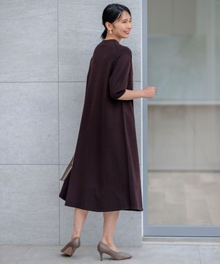 23区 S 【洗える】ヴィスコースストレッチ パフスリーブ ニットワンピース ダークブラウン系