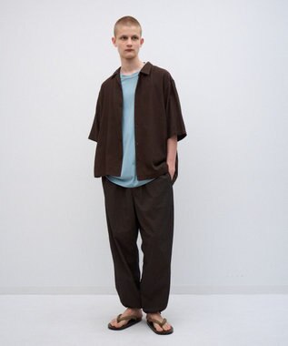 ATON COTTON SILK VIERA | オープンカラーハーフスリーブシャツ - UNSEX DARK BROWN