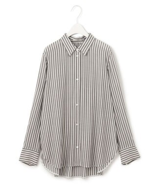 ICB L 【洗える】 キュプラローンストライプ シャツ ブラックストライプ系