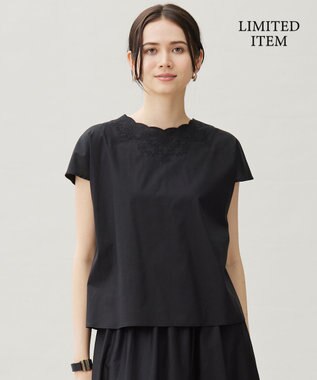 自由区 S 【WEB限定・接触冷感・洗える】エンブロイダリーローンプルオーバー ブラウス ブラック