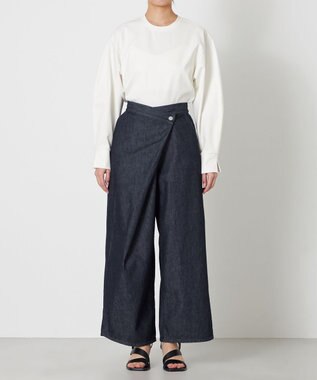 NAVE 【ReNave・セットアップ可/洗える】マーセライズデニム ラップワイドパンツ ネイビー系