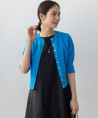 組曲 L ドライタッチ 5分袖カーディガン ターコイズブルー系