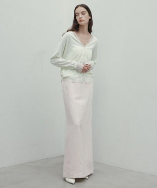BEIGE， 【洗える】JULIE / シルク混シアーVネックカーディガン Sage