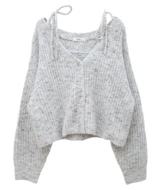 earth music&ecology ＳＥＴ２点ショートカーディガン＋肩リボンキャミソー Light Gray