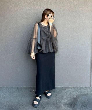 Green Parks リボンチュールデザインブラウス Khaki