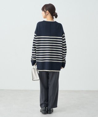 earth music&ecology ウォッシャブルスリットチュニック Border Navy