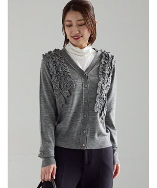 Te chichi フリルVネックカーディガン グレー