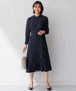 23区 【洗える】バックサテンアムンゼン タイプリント ワンピース ネイビープリント