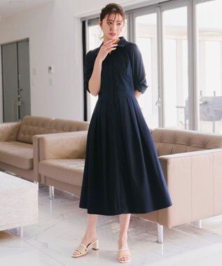 Tiaclasse 【洗える】シャツワンピース ネイビー