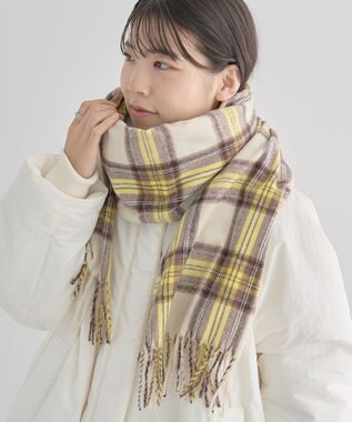 Green Parks カシミヤライクチェックストール Yellow