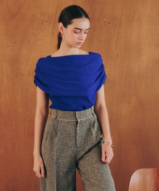 YECCA VECCA シャーリングオフショルニット Blue