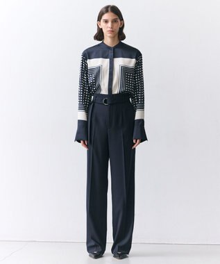 BEIGE， GADE / モノトーンドット柄バンドカラーブラウス Navy Mix