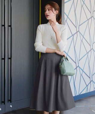 Tiaclasse 【洗える】メランジツイルフレアスカート チャコールグレー