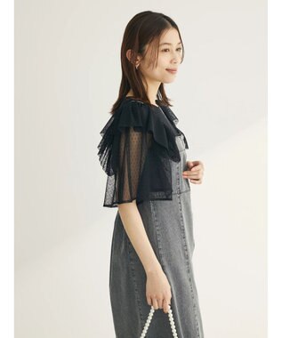 Green Parks ■ＥＳＣＡＲ　ドットチュールフレアヨークプルオーバー Black