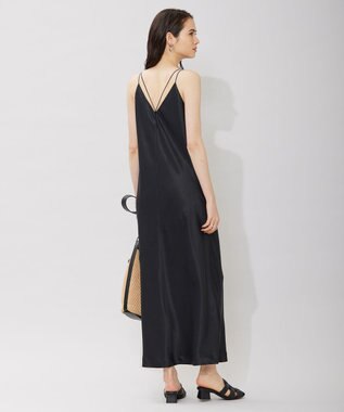 ICB L 【洗える】 アセテートフルダルサテン キャミソールドレス ブラック系