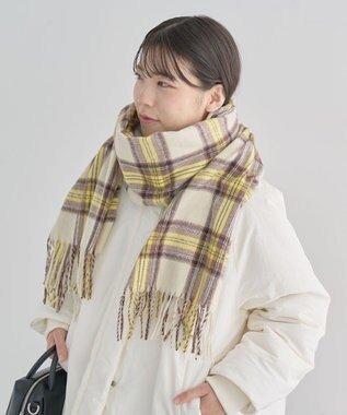 Green Parks カシミヤライクチェックストール Yellow