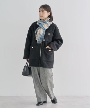 Green Parks カシミヤライクチェックストール Sax