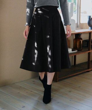 Tiaclasse 【洗える】メランジツイルフレアスカート ブラック