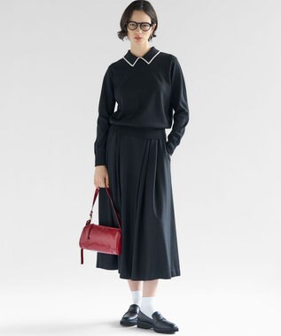 23区 【洗える】ウールミルドジャージー タック スカート ブラック系