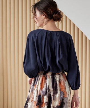 Tiaclasse L 【洗える】ラグランタックブラウス ネイビー