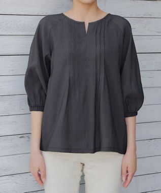 Tiaclasse L 【洗える】ラグランタックブラウス チャコールグレー