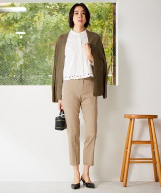 自由区 【WEB限定カラーあり・洗える】リネンミドルゲージニット カーディガン カーキ