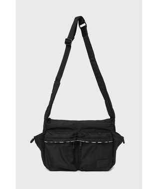 DAKS ナイロン×牛革 ハウスチェックディテール フラップショルダーバッグ ブラック