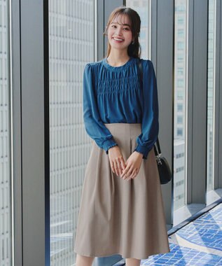 Tiaclasse 【洗える】メランジツイルフレアスカート ベージュ