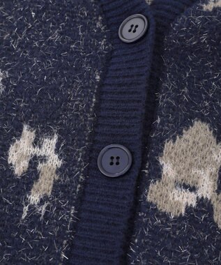 earth music&ecology フラワージャガードラメシャギーカーディガン Navy