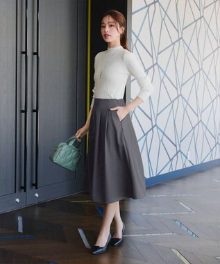 Tiaclasse 【洗える】メランジツイルフレアスカート チャコールグレー