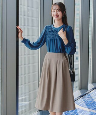 Tiaclasse 【洗える】メランジツイルフレアスカート ベージュ