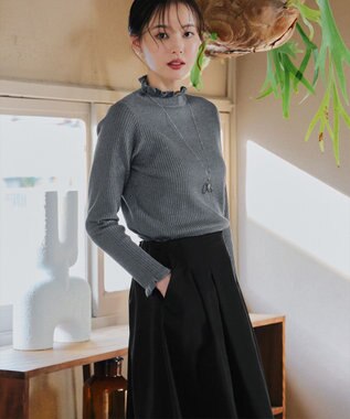 Tiaclasse 【洗える】メランジツイルフレアスカート ブラック