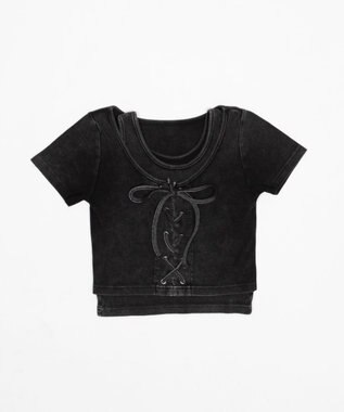 WEGO ヴィンテージライクレースアップT スミクロ