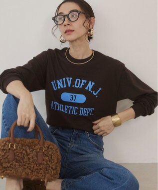 WEGO 【ANGIE VINTAGE】GILDAN カレッジロゴ オーバーサイズ プリント ロンT ブラウン