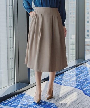 Tiaclasse 【洗える】メランジツイルフレアスカート ベージュ