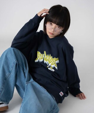 WEGO 【ユニセックス着用ITEM/MLサイズ展開】別注BENDAVISバブルロゴプルオーバー ネイビー