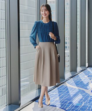 Tiaclasse 【洗える】メランジツイルフレアスカート ベージュ