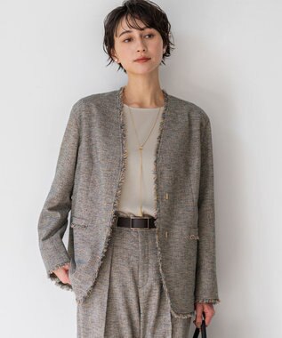 リネンライクブッチャー フリンジノーカラージャケット