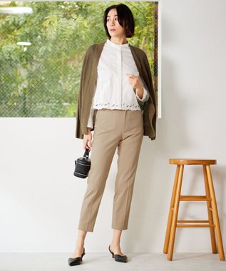 自由区 【WEB限定カラーあり・洗える】リネンミドルゲージニット カーディガン カーキ