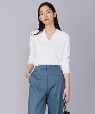 ICB 【洗える】 シンセティックフルニードル Vネックプルオーバー オフホワイト系