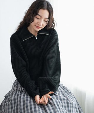 WEGO ハーフジップショートニットプルオーバー ブラック