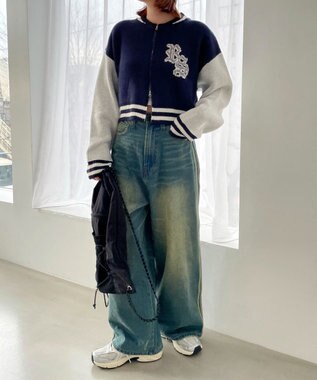 WEGO ニットショートスタジャン ネイビー