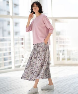 自由区 【ウエストゴム】ブルーミングフラワー ティアードスカート