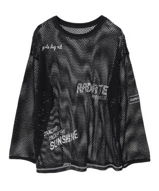 AMERICAN HOLIC 【WEB限定】ランダムロゴメッシュロングTシャツ/チュニック Black
