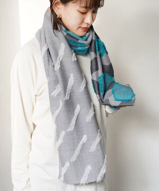 POLS ウールカットジャカードストール グレイ