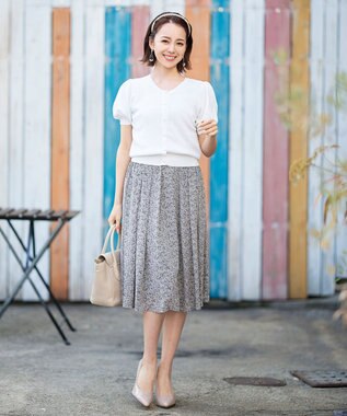 Tiaclasse L 【洗える】ひんやり心地良いパフ袖ニットカーディガン オフホワイト