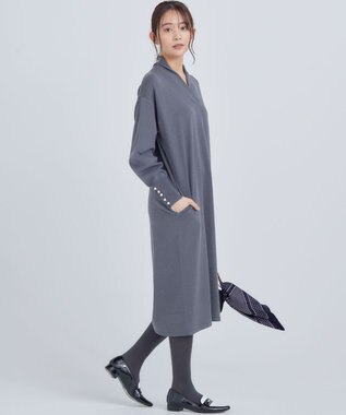 組曲 【WEB限定】Vネックニットワンピース チャコールグレー系